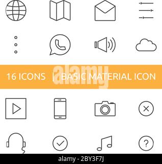 browser, internet, map, email, setting, option, chat, volume, cloud, video, player, phone, mobile, camera, question mark, music, check list icon. pixe Stock Vector