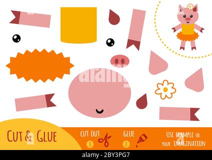 Education paper game for children, Pig. Use scissors and glue to create the image. Stock Vector