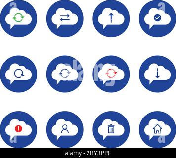 Cloud Computing icon set. outline icon. Includes such as Data Synchronization, Transfer, Access, download, upload, account and other. Stock Vector