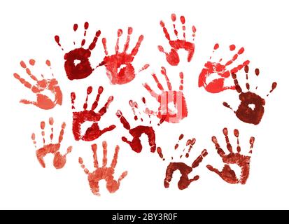 Spooky hands print over white Stock Photo