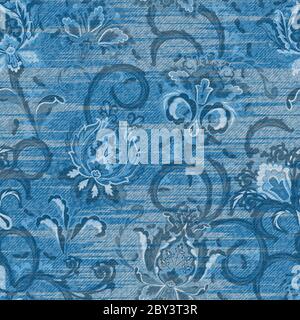 Vector Denim floral seamless pattern. Jeans background with fantasy flowers. Blue jeans cloth background Stock Vector