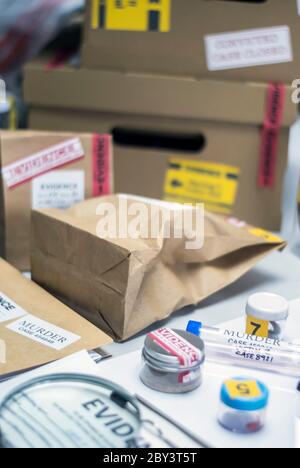 Various laboratory tests forensic equipment, conceptual image Stock Photo