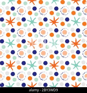 Abstract moon crater and stars vector seamless pattern background. Naive style hand drawn mix of celestial asteroids on white backdrop. Modern all Stock Vector