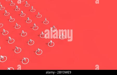 Social distancing concept. People stood in isolated circles. 3D Rendering Stock Photo