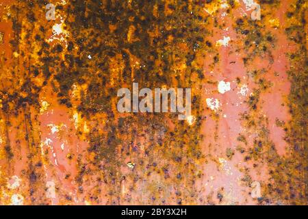 Close-up of Rust on Old metal iron panel. Grunge rusted metal. Old wall texture background. Stock Photo