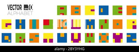 Set of Font and Alphabet, vector of Modern Abstract Letters in Squares Stock Vector