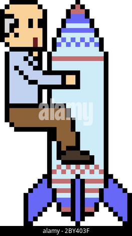 vector pixel art old man rocket isolated Stock Vector