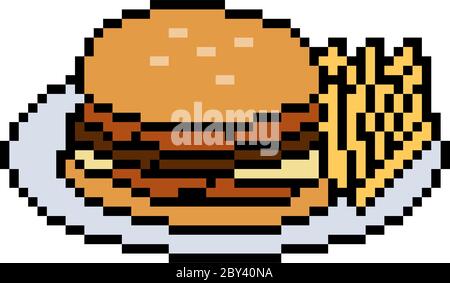 pixel art celular pedindo hambúrguer e batatas fritas no ícone de vetor de  aplicativo de comida para jogo de 8 bits em fundo branco 16137194 Vetor no  Vecteezy