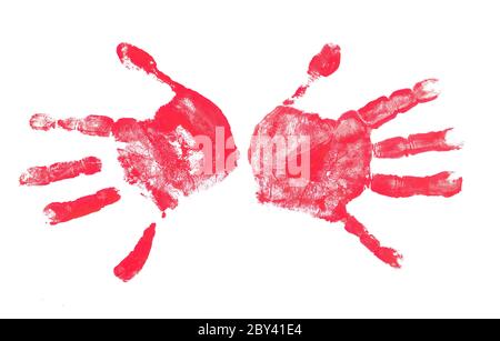 Spooky hands print over white Stock Photo