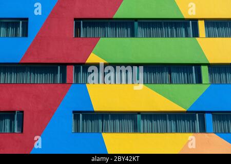 Detail facade multi-colored building on the street of Kota Kinabalu, Malaysia. Stock Photo