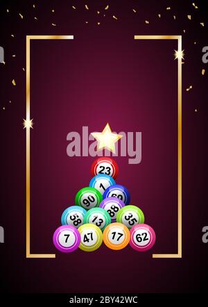 Vector christmas tree with balls of  bingo on purple background Stock Vector
