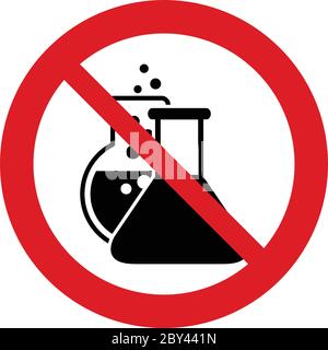 No chemical. chemicals free vector sign. No GMO vector icon. The red circle prohibiting sing Stock Vector