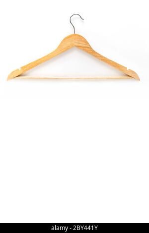 Wooden hanger isolated over white background. Mockup. Vertical image Stock Photo