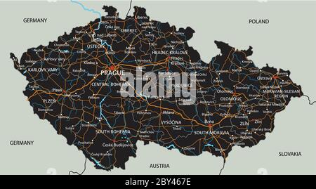 High detailed Czech Republic road map with labeling. Stock Vector