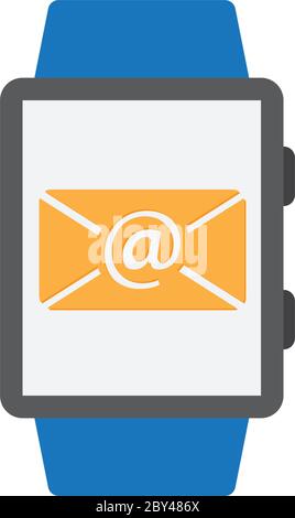 smart watch icon with  mail sign black vector icon Stock Vector