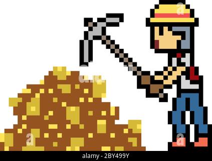 vector pixel art gold digger isolated Stock Vector