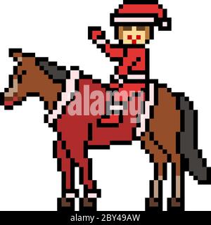 vector pixel art santa ride horse isolated Stock Vector