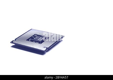 Central processor unit CPU chip in blue monochrome toned on white background with copy space Stock Photo
