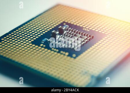 Close-up CPU - Central processing unit microchi. Selective focus and lens flare Stock Photo
