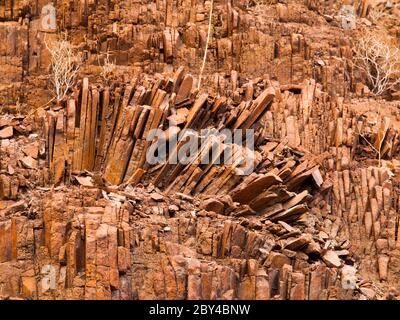 Organ pipes rock formation at Twyfelfontein in Namibia Stock Photo
