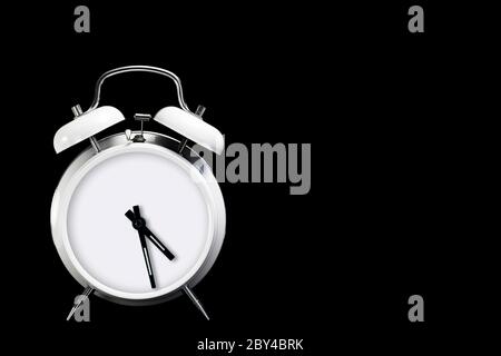 alarm clock without numbers isolated on black background with copy space Stock Photo