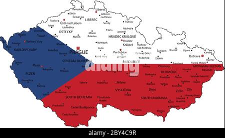 Czech Republic highly detailed political map with national flag isolated on white background. Stock Vector