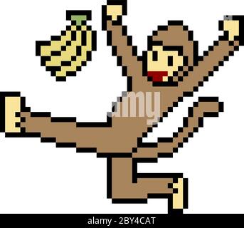 vector pixel art monkey banana isolated Stock Vector