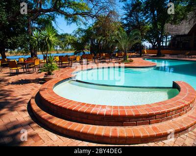 Round pool in african paradise (Kasane, Botswana) Stock Photo