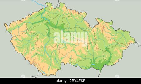 High detailed Czech Republic physical map . Stock Vector