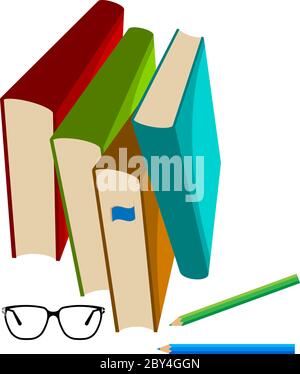 Book Pencil Spectacle Vector Illustration Stock Vector