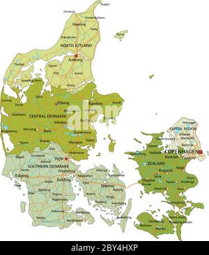 Highly detailed editable political map with separated layers. Denmark. Stock Vector