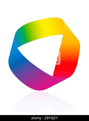 Moebius strip, rainbow colored Mobius band. Surface with only one side and one boundary. Mathematical non orientable - icon illustration on white. Stock Photo