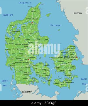 High Detailed Denmark Road Map With Labeling Stock Vector Image & Art ...