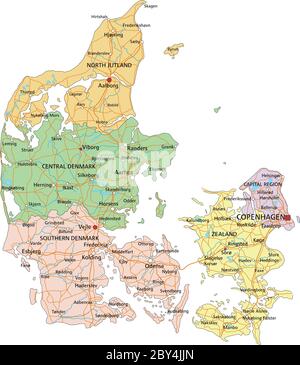 Denmark - Highly detailed editable political map with labeling. Stock Vector