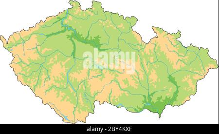 High detailed Czech Republic physical map . Stock Vector