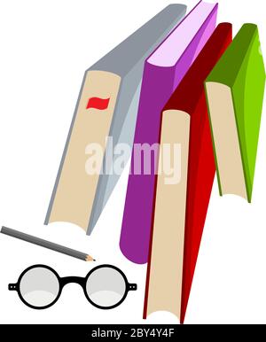 Book Pencil Spectacle Vector Illustration Stock Vector