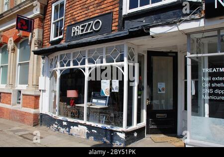 A branch of Italian style British restaurant chain Prezzo at Tenterden in Kent on May 27, 2020. Closed due to Coronavirus lockdown. Stock Photo