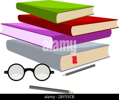 Book Pencil Spectacle Vector Illustration Stock Vector