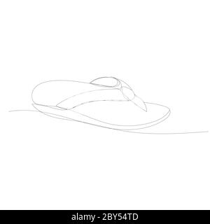 vector, on a white background, drawing with one continuous line of slippers Stock Vector