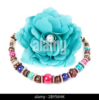 turquoise fabric flower and color bracelet Stock Photo