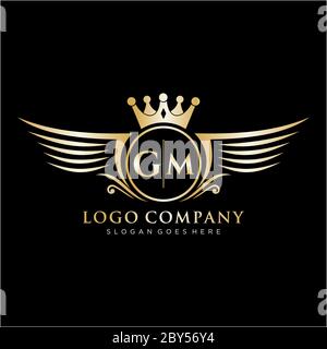 Luxury royal wing letter gm crest gold color logo Vector Image