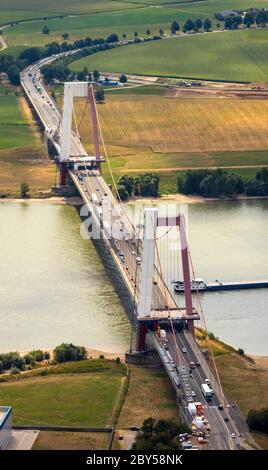 renovation of the bridge over river Rhine of B220 in Emmerich, 01.08.2019, aerial view, Germany, North Rhine-Westphalia, Lower Rhine, Emmerich am Rhein Stock Photo