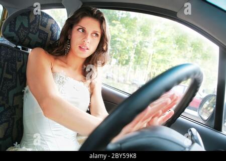 woman in the car Stock Photo
