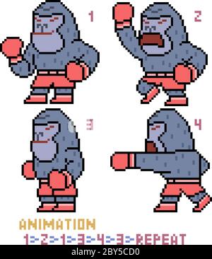 vector pixel art gorilla animation frame isolated Stock Vector