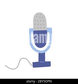 Hand drawn microphone icon, condenser microphone for broadcasting or podcasting, colored doodle illustration, modern design device, isolated vector Stock Vector