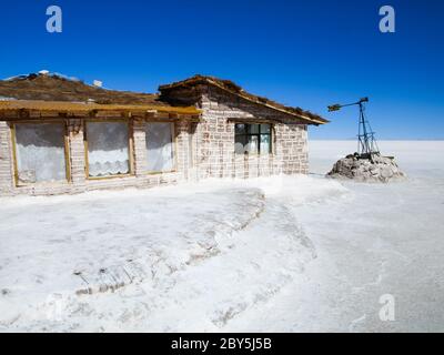 Hotel built of salt blocks on Salar de Uyuni, Bolivia Stock Photo