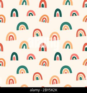 Scandinavian rainbow seamless pattern, simple doodle vector background for kids and babies, contemporary abstract illustration, scribble abstract Stock Vector