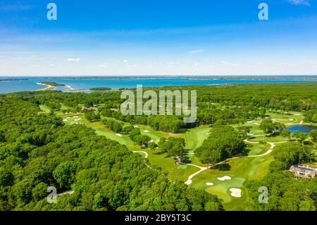 Aerial view of Noyac Golf Course in Sag Harbor, NY Stock Photo