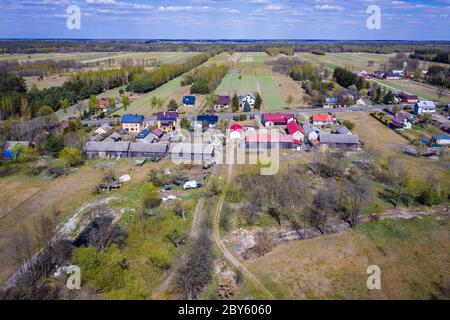 Aerial view on a fields around Wolka Paplinska, small village in Wegrow County, Poland Stock Photo