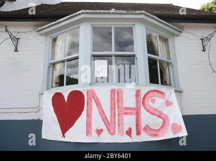 NHS support signs at The Talbot pub in Kempsey Worcestershire. Sunday May 17 2020. Stock Photo